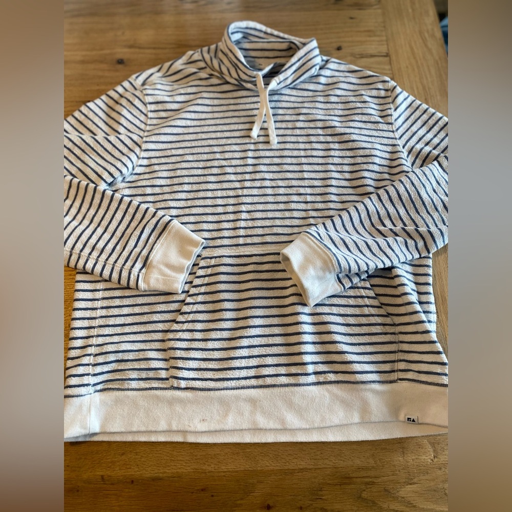 Free Assembly Striped Drawstring Long Sleeve Sweatshirt Blue White Women’s L Pre